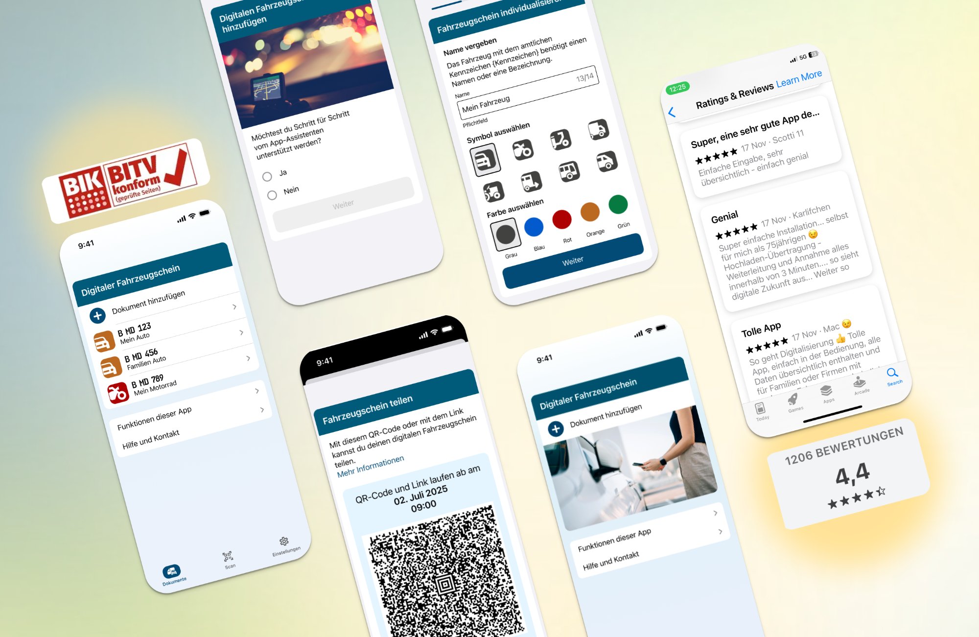 i-Kfz app collage with BITV badge
